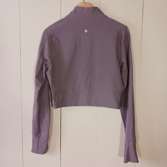90 Degree By Reflex Interlink Ribbed Half Zip Long Sleeve Crop Top - Picture 3 of 11